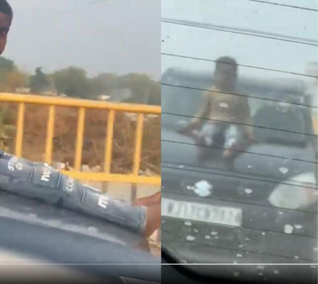 인도에서 SNS 조회수와 좋아요를 위해 아이를 자동차 보닛에 태운 뒤 과속하는 사건이 발생했다./사진=프리 프레스 저널