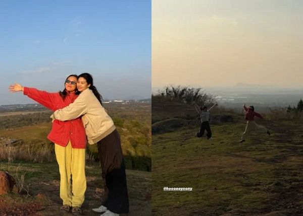 정호연이 이동휘와 결별 발표 후 근황을 공개했다. 사진은 정호연이 지인의 허리를 꼭 끌어안고 웃는 모습. /사진=정호연 인스타그램 캡처