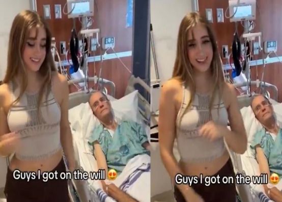 80대 남자친구 유언장에 이름을 올린 후 병상 옆에서 춤을 추는 모습을 공개해 뭇매를 맞고 있다. /사진=엑스(X·옛 트위터) 캡쳐