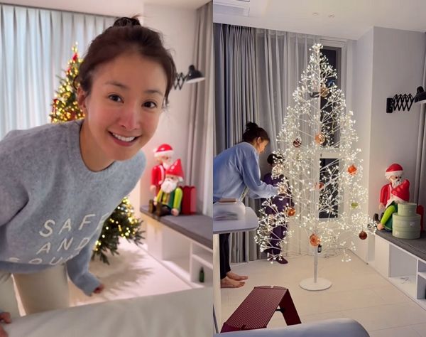 배우 이시영이 새 크리스마스 트리를 자랑했다. 사진은 이시영이 크리스마스 트리를 설치하는 모습. /사진=이시영 인스타그램 캡처