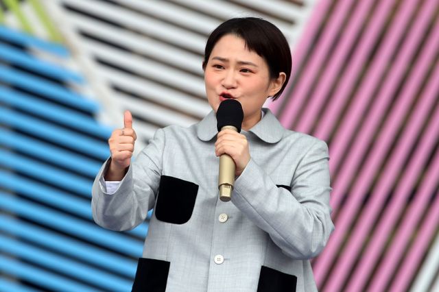 방송인 김신영이 전국노래자랑에서 하차한다. 사진은 2022년 9월 대구광역시 달서구 편 녹화에서 녹화하는 김신영. /사진=뉴스1