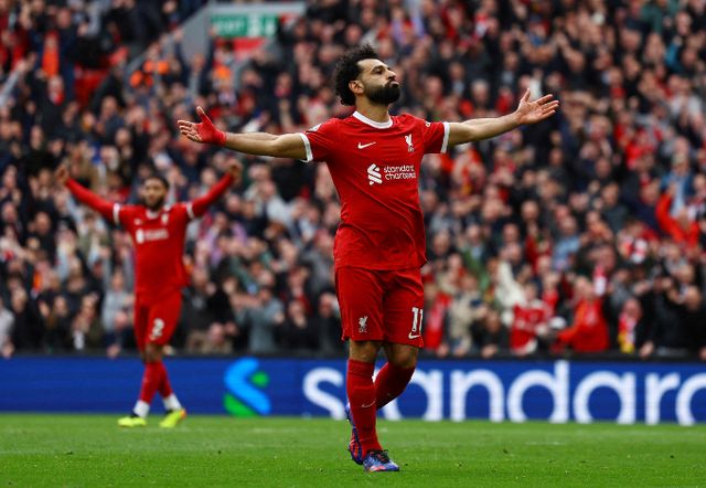 리버풀이 지난달 31일 밤 10시(이하 한국시각) 영국 리버풀 안필드에서 브라이튼 앤 호브 알비온을 상대로 2-1 역전승을 거두면서 리그 단독 선두를 탈환했다. 사진은 이날 득점을 기록한 모하메드 살라. /사진=로이터