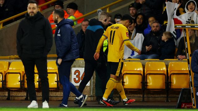 울버햄튼 원더러스가 12일(이하 한국시각) 팀 훈련 영상을 통해 황희찬이 훈련에 정상적으로 참여했다고 밝혔다. 사진은 지난 2월29일 브라이튼 호브 앤 알비온전에서 부상으로 교체 아웃된 황희찬. /사진=로이터