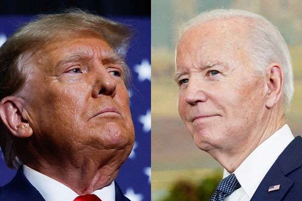도널드 트럼프 전 미국 대통령과 조 바이든 미국 대통령이 다음달 말 첫 TV 토론을 가진다. 사진은 트럼프 전 대통령과 바이든 대통령. /사진=로이터