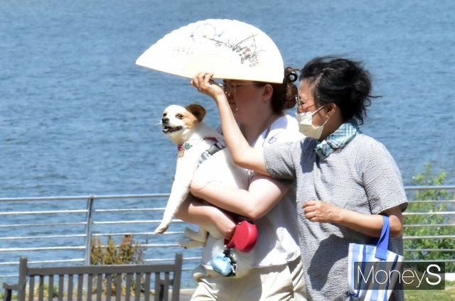 18일에는 한낮 최고기온이 35도까지 치솟으며 무더위가 이어지겠다. 사진은 지난 13일 서울 여의도 한강시민공원에서 시민들이 햇빛을 가리며 걷는 모습. /사진=임한별 기자