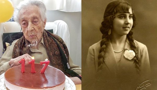 세계 최고령 할머니 마리아 브라냐스 모레라가 117세의 나이로 세상을 떠났다.. 사진은 117세 생일을 기념하고 있는 브라냐스와 젊은 시절 브라냐스의 모습. /사진=엑스(X·옛 트위터)