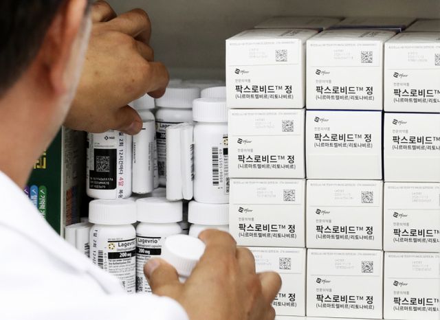 신종 코로나바이러스 감염증(코로나19) 환자가 증가하고 있는 가운데 22일 서울 종로구의 한 약국에 코로나19 치료제 팍스로비드와 라게브리오가 공급되고 있다. / 사진=뉴스1 오대일 기자 /사진=(서울=뉴스1) 오대일 기자