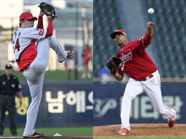 리그 통산 탈삼진 1위를 기록한 양현종이 2년만에 10승 도전에 나선다. 사진은 지난 21일 광주 북구 광주기아챔피언스필드에서 열린 KIA 타이거즈 대 롯데 자이언츠의 경기에서 기아 선발투수로 등판한 양현종(왼쪽)과 서울 송파구 잠실야구장에서 열린 SSG랜더스와 LG트윈스의 경기에서 SSG 선발투수로 등판한 로에니스 엘리아스. /사진=뉴시스(왼쪽), 뉴스1