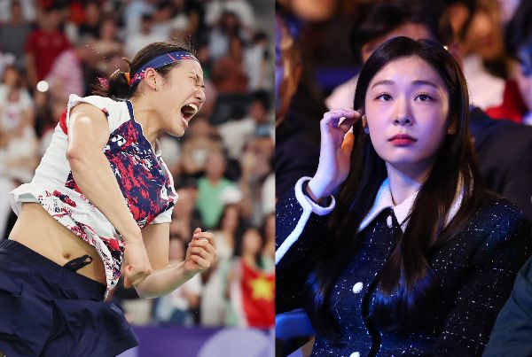 2024 파리올림픽에서 가장 감동적인 순간은 안세영이 금메달을 목에 건 배드민턴 여자 단식 결승전으로 꼽혔다. 역대 통틀어서는 김연아가 차지했다. 사진은 안세영(왼쪽)과 김연아(오른쪽)의 모습. /사진=뉴시스