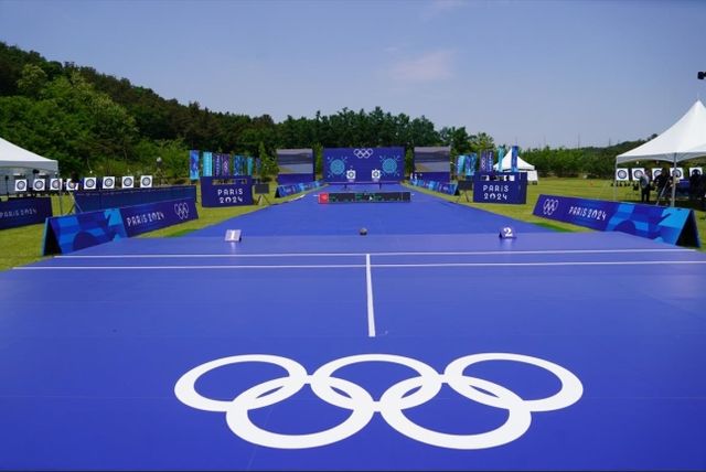 진천선수촌에 설치된 파리올림픽 양궁 경기장과 똑같은 세트. /사진= 대한양궁협회