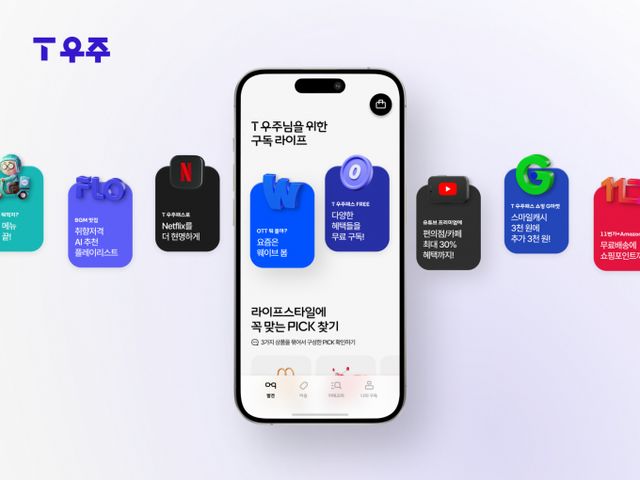 SK텔레콤이 3일 자사의 구독 서비스 플랫폼 ‘T 우주’를 AI 기반 구독 마켓으로 업그레이드해 고객들에게 선보인다고 밝혔다.사진은 개편된 T 우주의 서비스 이미지. /사진=SK텔레콤 제공 