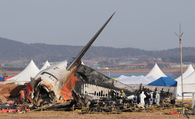 제주항공 여객기 사고에서 기장의 마지막 모습으로 추정되는 순간이 포착됐다. 사진은 1일 전남 무안국제공항 제주항공 여객기 참사 현장에서 항공-철도 사고조사위원회 관계자들이 현장 감식을 하는 모습. /사진=뉴스1