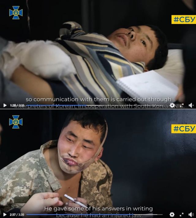 우크라이나 보안국(SBU)은 생포된 북한군 2명의 모습을 담은 영상을 11일(현지시각) 페이스북, 텔레그램 등을 통해 공개했다. /사진캡처=우크라이나 보안국 페이스북