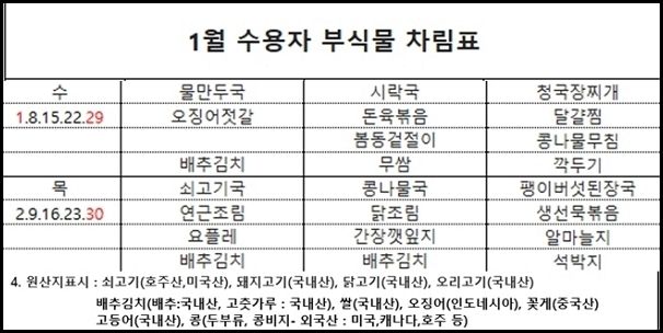 사진은 윤석열 대통령이 구금될 가능성이 있는 서울구치소의 15일, 16일 식단표. /사진=서울구치소 홈페이지 캡처