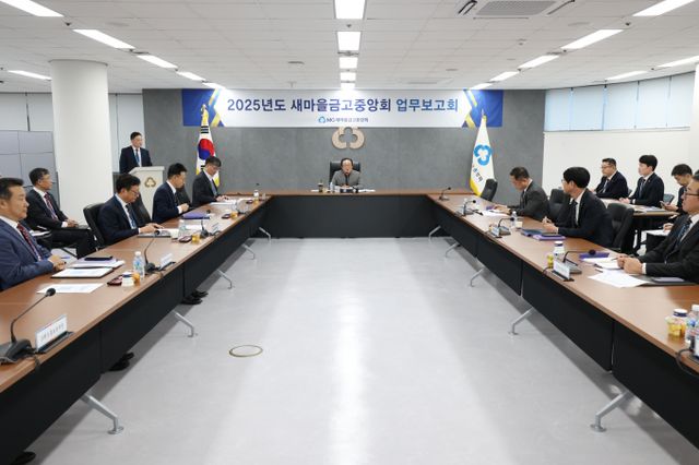 김인 새마을금고중앙회장(가운데)이 임직원들로부터 2025년 주요 사업 및 실행방안에 대해 보고받고 있다./사진=새마을금고중앙회