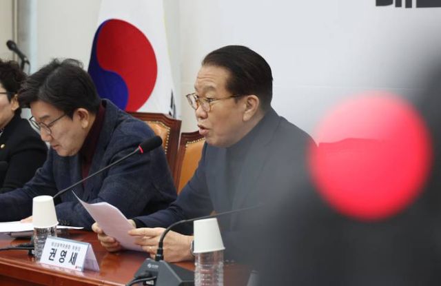 권영세 국민의힘 비상대책위원장이 19일 서울 여의도 국회에서 열린 긴급 비상대책위원회의에서 발언하고 있다./사진=뉴시스