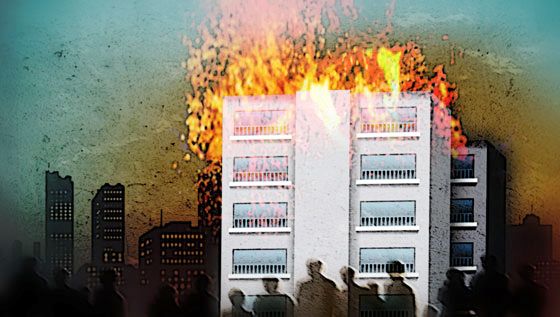 술에 취해 자신의 거주지에 불을 질러 주민 수십여명이 대피했다. /삽화=머니투데이