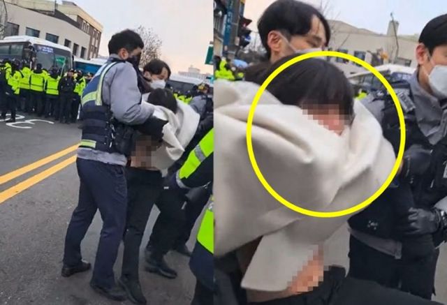 윤석열 대통령이 구속된 지난 19일 이른바 '빠루'를 소지하고 있던 지지자가 흉기은닉 휴대 등 혐의로 현행범 체포됐다. 이후 해당 지지자가 '여장 남자'로 알려져 충격을 주고 있는 가운데 당사자는 여장을 하지 않았다고 반박했다. /사진=온라인커뮤니티