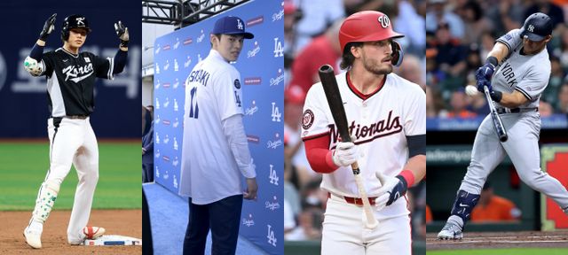 LA다저스에 입단한 김혜성이 개막전 엔트리에 들어갈 유망주 4인에 선정됐다. 사진은 미국 CBS스포츠가 선정한 개막 엔트리에 포함 될 것으로 예상되는 유망주 4명인 김혜성, 사사키 로키, 딜런 크루즈, 제이슨 도밍게스(왼쪽부터). /사진=뉴스1·로이터