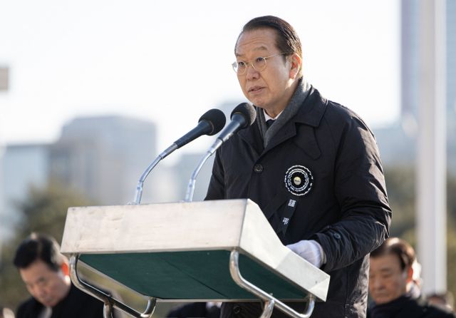 권영세 국민의힘 비상대책위원장이 고위공직자범죄수사처(공수처)의 윤석열 대통령 체포영장 집행에 대해 유감을 표했다. 사진은 권 비대위원장이 3일 서울 여의도 국회에서 열린 고 김수한 전 국회의장 영결식에서 조사하는 모습. /사진=뉴스1