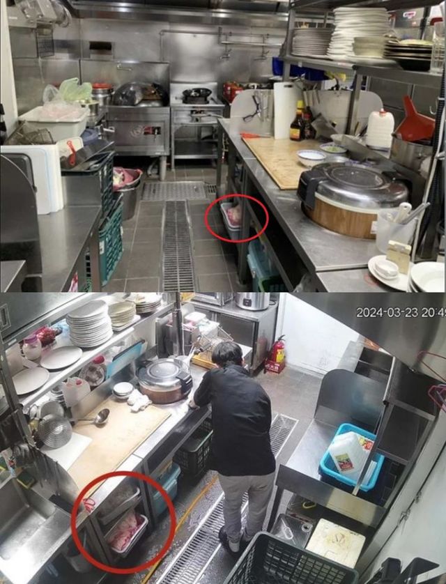 지난해 3월 발생한 집단 식중독으로 6명이 숨지는 사건의 원인이 식당 측의 부적절한 식자재 보관으로 확인됐다. 사진은 식당 주인이 식자재를 상온에 보관하는 모습 . /사진=뉴시스(유나이티드 데일리 보도 캡처)