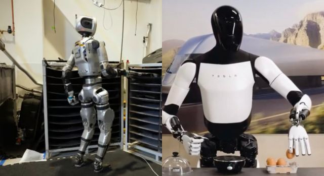 테슬라에 이어 현대자동차그룹이 자회사 보스턴다이내믹스의 휴머노이드 로봇을 생산현장에 시범 투입키로 결정해 완성차 제조 혁신이 기대된다. 왼쪽은 보스턴다이내믹스의 휴머노이드 로봇 아틀라스, 오른쪽은 테슬라의 옵티머스의 모습이다. /사진=현대자동차, 테슬라