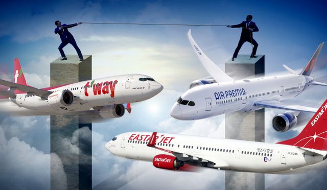 대한항공-아시아나항공 합병으로 진에어·에어서울·에어부산이 통합됨에 따라 LCC들이 '합종연횡'에 나설 것으로 전망되는 가운데 티웨이항공, 에어프레미아, 이스타항공의 경영권의 향방에 관심이 모이고 있다. /그래픽=김은옥 기자 