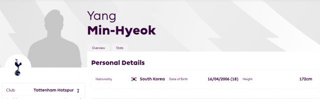 양민혁이 토트넘 홋스퍼에 합류한 이후 등번호를 배분받지 못했다. 사진은 토트넘 홋스퍼 소속 양민혁의 소개란. /사진=EPL 홈페이지 캡처