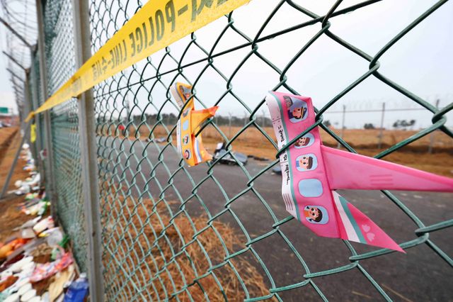 네이버와 카카오는 무안 제주항공 참사 희생자의 계정 정보를 유가족에게 공개할 수 없다고 결론지었다. 사진은 제주항공 여객기 참사 8일째인 지난 5일 전남 무안군 무안국제공항 철책에 피해자를 향한 추모 메시지가 놓여 있는 모습. /사진=뉴시스 