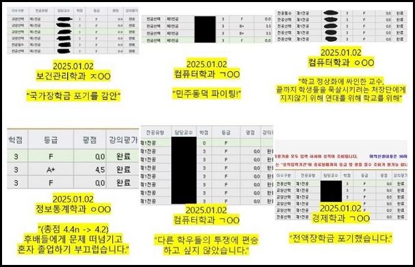 사진은 학생들이 인증한 F학점 성적표. /사진= '동덕여자대학교 공학 전환 반대 수업 거부 기록' 인스타그램 캡처