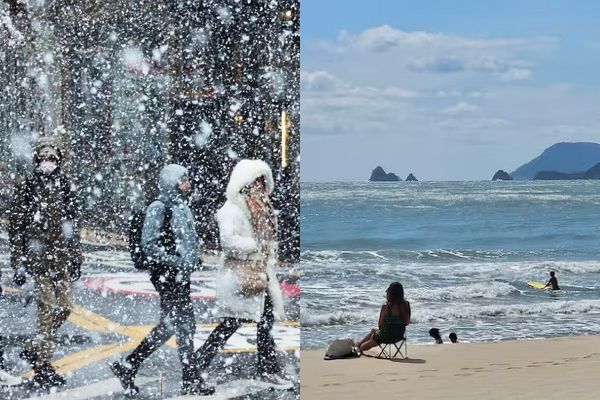 지난해 우리나라는 113년 중 가장 뜨거운 한 해를 보낸 것으로 나타났다. 사진은 기상청이 기상관측을 시작한 이래 가장 많은 눈이 내린 지난해 11월27일의 모습(왼쪽)과 고온 현상이 이어지던 지난해 9월 부산 해운대해수욕장에서 서퍼들이 서핑을 즐기는 모습(오른쪽). /사진=뉴스1