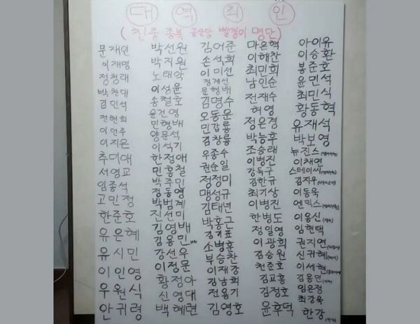 사진은 여러 온라인 커뮤니티와 SNS에 올라온 일명 '빨갱이 명단'의 모습. /사진=최강욱 전 의원 페이스북 캡처