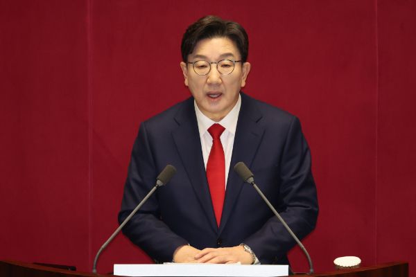 권성동 국민의힘 원내대표가 국정혼란의 주범이 이재명 더불어민주당 대표라고 꼬집었다. 사진은 권성동 국민의힘 원내대표가 제422회 국회(임시회) 제3차 본회의에서 교섭단체 대표연설을 하는 모습. /사진=뉴시스