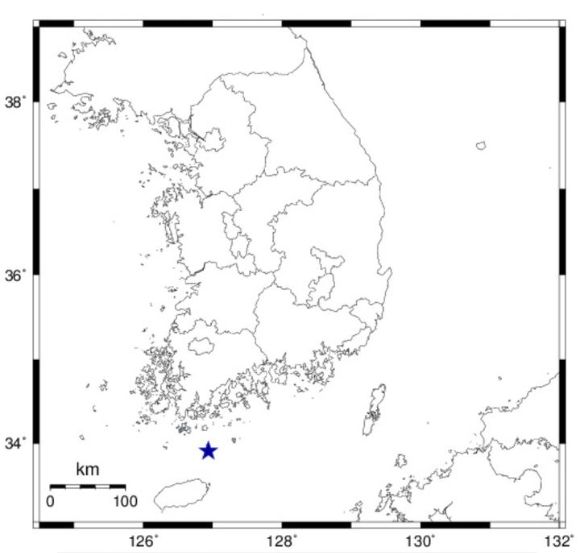 16일 오후 1시42분4초 전남 여수시 거문도 서남서쪽 37㎞ 해역에서 규모 2.2의 지진이 발생했다./사진 = 기상청 계기진도정보 