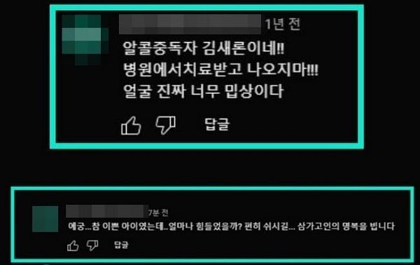 사진은 누리꾼 A씨가 작성한 김새론 사망 전후 댓글. /사진=온라인 커뮤니티