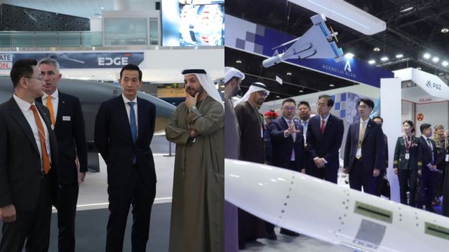 한화 김동관 부회장과 구본상 LIG 회장 아랍에미리트(UAE)에서 열리는 중동 최대 방산 전시회 'IDEX 2025'에 직접 방문해 본격적인 중동시장 확장에 나섰다. 왼쪽은 김 부회장이 한화 부스에서 주요 관계자들과 대화를 나누는 모습이며 오른쪽은 구 회장이 모하메드 빈 자이드 알 나하얀 UAE 대통령에게 장거리지대공유도무기 'L-SAM'에 대해 소개하는 모습이다. 