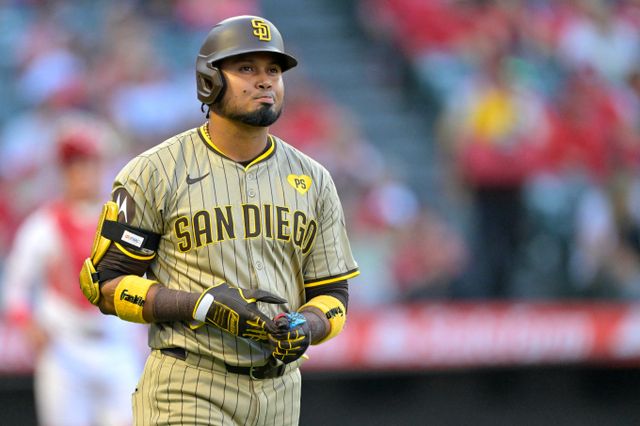 루이스 아라에즈가 건강을 회복했다는 소식을 전하며 자신은 트레이드를 원하지 않는다고 밝혔다. 사진은 2024시즌 샌디에이고 파드리스에서 활약한 루이스 아라에즈의 모습. /사진=로이터