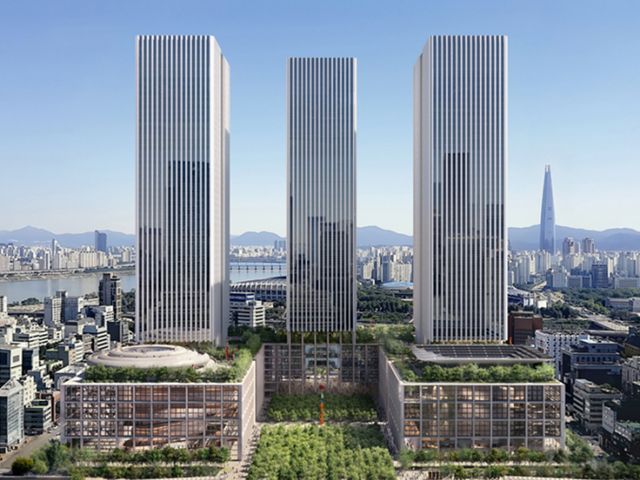 현대자동차그룹이 글로벌 비즈니스 콤플렉스(GBC) 개발 계획을 105층 1개동에서 54층 3개동으로 변경했다. GBC 제안 조감도 모습. /사진=서울시 제공