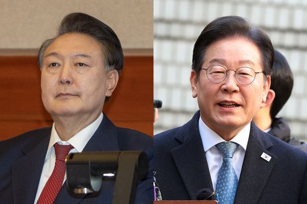 다음달 26일로 예정된 이재명 더불어민주당 대표 항소심 선고 결과에 민주당뿐 아니라 국민의힘도 촉각을 곤두세우고 있다. 헌법재판소의 윤 대통령 탄핵 심판 결과도 다음달 나올 것으로 예상되는데 두 재판의 선고 시점과 내용에 따라 '조기 대선' 지형이 요동칠 거로 보인다. 사진은 윤석열 대통령(왼쪽)과 이재명 민주당 대표. /사진=뉴스1