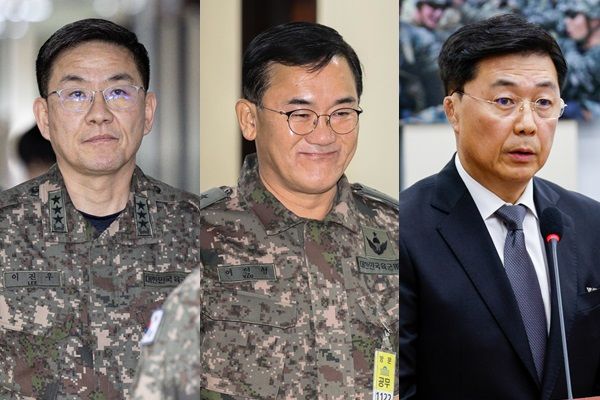 윤석열 대통령이 구속기소 된 후 처음으로 진행되는 탄핵 심판에 비상계엄에 관여했던 국방부와 국정원 핵심 인물이 출석한다. 사진은 이진우 전 육군 수도방위사령관, 여인형 전 국군 방첩사령관, 홍장원 전 국가정보원 1차장(왼쪽부터). /사진=뉴스1