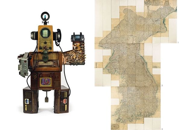 미술품 경매사 서울옥션이 김정호의 목판지도 '대동여지도' 등을 경매한다. 사진은 백남준의 'TV 로봇'과 김정호의 '대동여지도' 신유본의 모습. /사진=뉴시스(서울옥션)