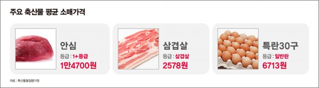 지난 6일 기준 대부분의 농산물 값이 오른 반면 축산물 값은 잠잠한 편이다. /인포그래픽=김은옥 기자