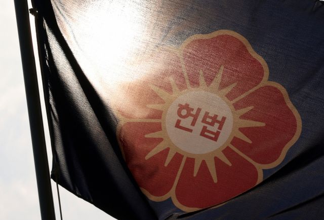 경찰이 윤석열 대통령 탄핵심판 선고를 앞두고 헌재 상공 드론 비행 금지와 총기 출고룰 추진한다. 사진은 지난 10일 서울 종로구 헌법재판소에서 깃발이 휘날리고 있는 모습. /사진=뉴스1