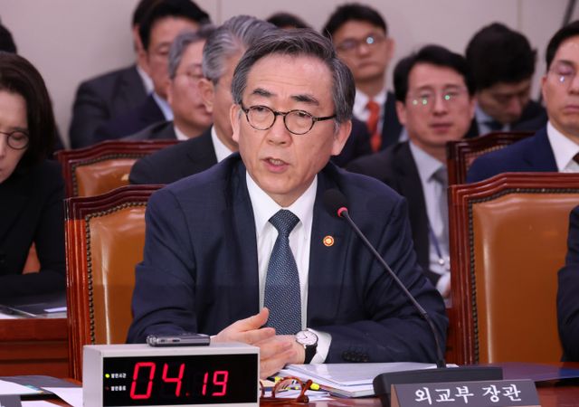 외교부는 미국 에너지부가 한국을 민감국가로 분류에 대해 보안 관련 문제라고 밝혔다. 사진은 조태열 외교부 장관이 지난 11일 서울 여의도 국회에서 열린 외교통일위원회 전체회의에서 의원 질의에 답변하는 모습. /사진=뉴시스 