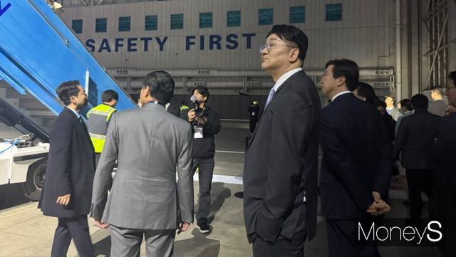 공개된 신규 리버리를 보고 있는 조원태 대한항공 회장의 모습. /사진=김서연 기자 