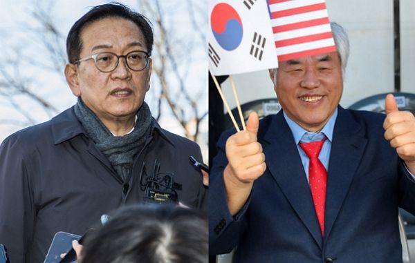 윤석열 대통령 변호인단 소속인 석동현 변호사가 전광훈 사랑제일교회 목사와의 불화설에 대해 반박했다. 사진은 윤석열 대통령 변호인단 소속 석동현 변호사(왼쪽)와 전광훈 사랑제일교회 목사 모습. /사진=뉴스1