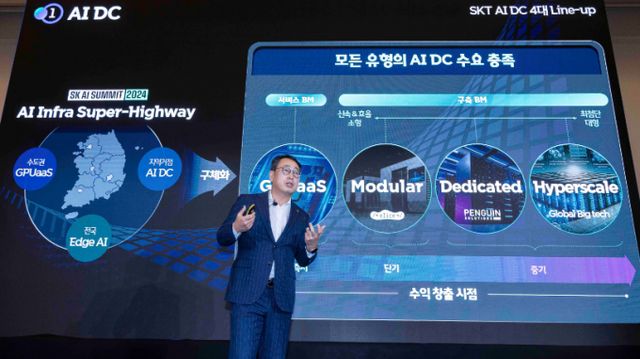 유영상 SK텔레콤 대표가 지난 2일(현지시각) 스페인 바르셀로나에서 기자간담회를 열고 사업 구상을 전했다. /사진=SK텔레콤