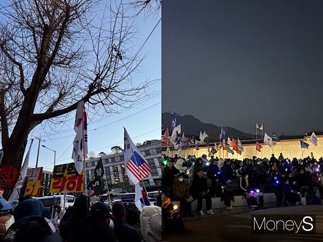 윤석열 대통령에 대한 탄핵심판일이 아직 공표되지 않은 가운데 탄핵을 찬성하는 쪽과 반대하는 쪽의 집회가 점점 심화하고 있다. 사진은 헌법재판소 앞에서 탄핵 반대 시위를 벌이고 있는 시민들(왼쪽)과 광화문 앞에서 탄핵 찬성 집회에 참여하고 있는 시민들. /사진=박세희 기자