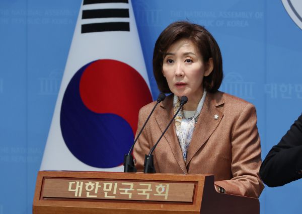 나경원 국민의힘 의원이 이재명 더불어민주당 대표 암살 위협설에 대해 자작극 의혹을 제기했다. 사진은 나경원 국민의힘 의원이 기자회견을 하는 모습. /사진=뉴시스