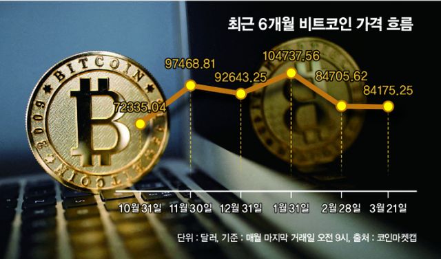 최근 비트코인 가격이 하락세다. /그래픽=김은옥 기자